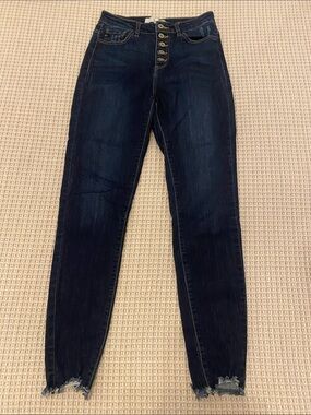 KanCan Dark Blue High-Rise Skinny Jeans with Button-Fly